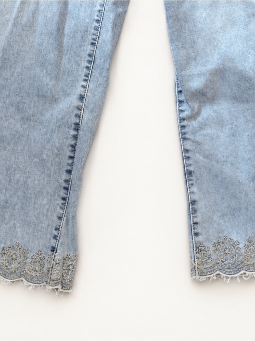 Curve Appeal Light Blue Wide Leg Jeans with Scalloped Embroidered Hem 12/31 - Picture 3 of 3
